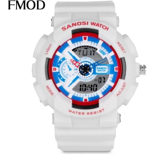 FMOD Brand Men Sports Watches Dual Display Analog Digital LED Electronic Quartz Wristwatches Military Watch White