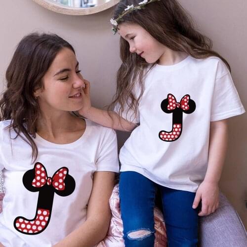 Letter J Print T Shirt For Family Matching Family Clothes Outfits Summer Short Sleeve Mickey Mouse Kids Tee Kawaii Disney Shirts