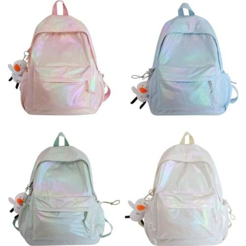 D0LF Holographic Backpack for Women College School Bags Teenage Girls High Student Nylon Casual Female Laptop Travel Bagpack
