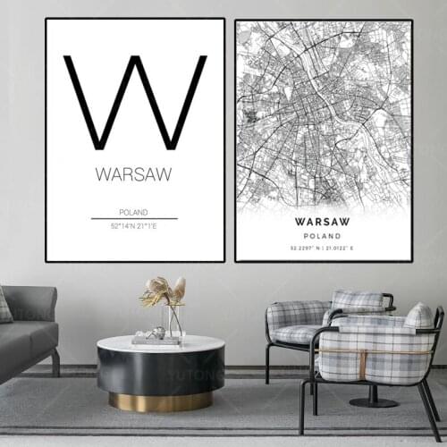 Poland Warsaw City Map Canvas Painting Posters And Prints Wall Art Pictures For Poles Living Room Home Decoration