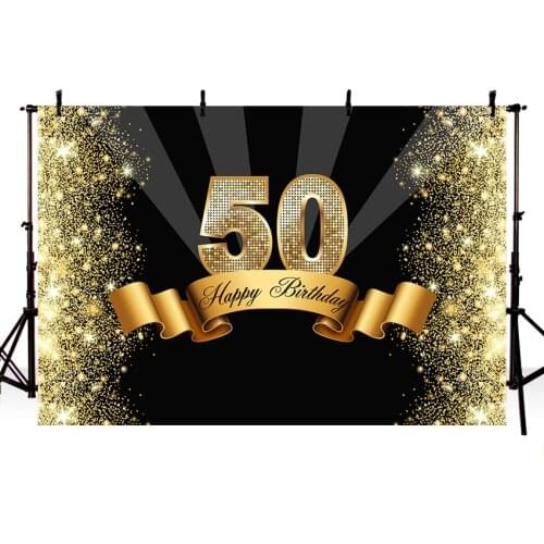 Art fabric photography backdrops custom gold Silk ribbon 50 birthday Gold Glitter Light black backgrounds party photo backdrops