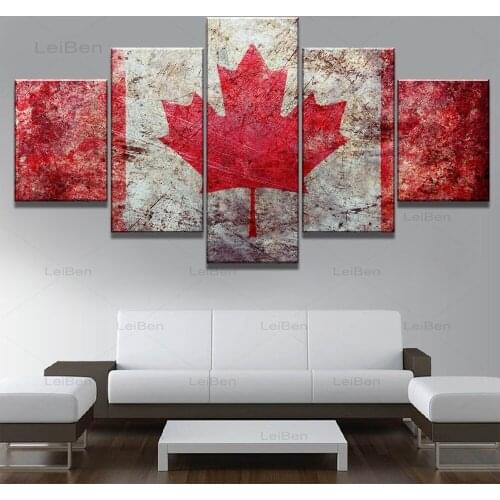 Five-Piece Art Wall Poster Canadian Flag Print Canvas Painting Modern Decoration Living Room Background Wall Painting Frameless
