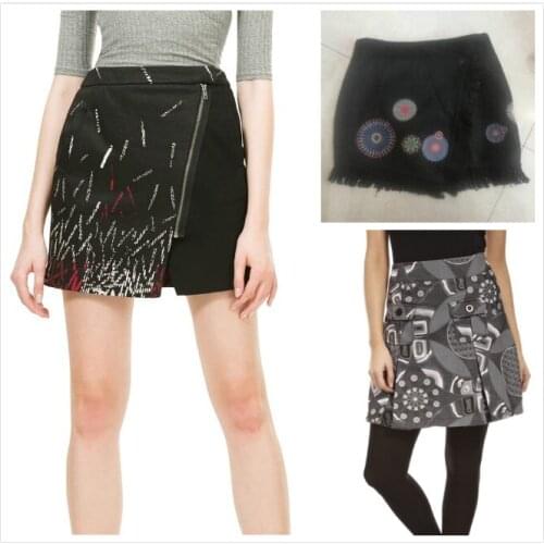 Spanish womens printed pleated skirt spring