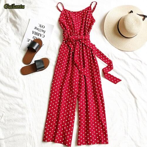 Guilantu Summer Polka Dot Jumpsuit Bodysuits Women Sleevless Suspenders Backless Sexy Jumpsuit Clubwear Banfage Overalls Female