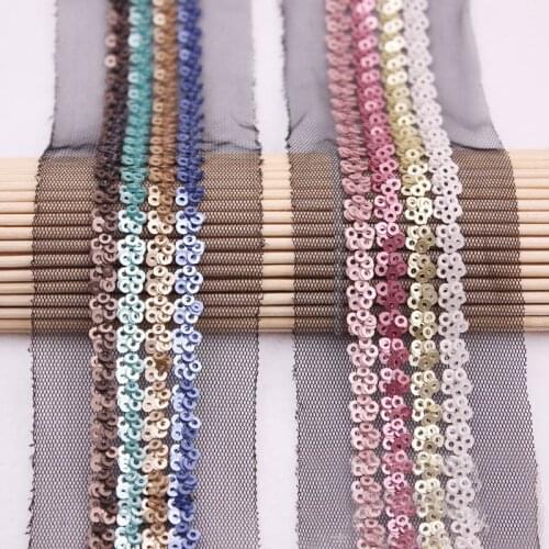 10Yards 4 Line Sequins Lace Trim Mesh Lace Ribbon Fabric DIY Waistband Headwear Home Wedding Decoration 2.8cm wide
