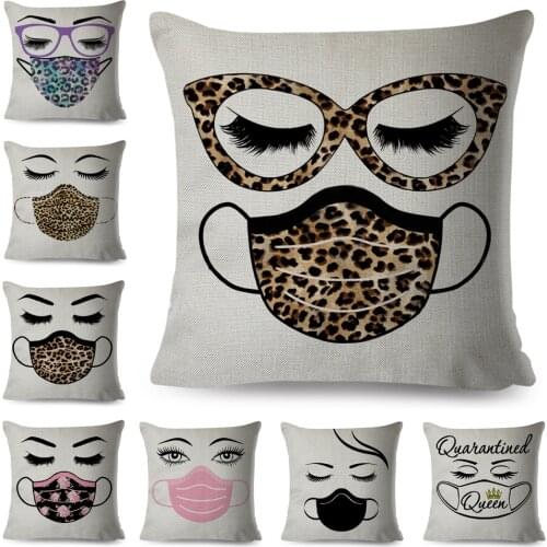 Leopard Face Mask Eyelash Cushion Cover for Sofa Home Car Decor Fashion Cartoon Women Pillow Case Polyester Pillowcase 45x45cm