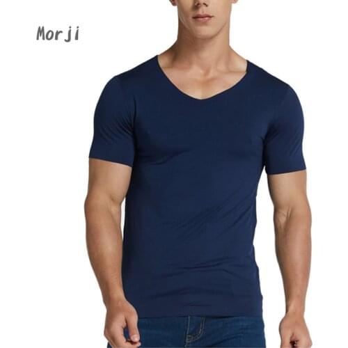 Solid Color Bottoming Shirt Sports Underwear MulticolorNew Men Ice Silk Seamless Short-sleeved T-shirt V-neck Summer Slim Thin