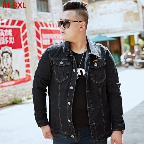 Denim Jacket Men Black Stretch Oversize Motorcycles Mens Fashion Clothing Plus Size 5XL 6XL 7XL 8XL Spring Autumn Jeans Coat