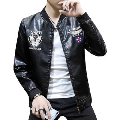 Men Autumn New Casual Motorcycle Vintage Leather Jackets Coat Men Fashion Biker US Army Bomber Embroidery PU Leather Jacket Men