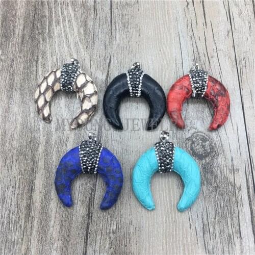 MY1066 Crescent Shape Paved CZ Edges Zirconia leather Pendant Charm Necklace Pendant