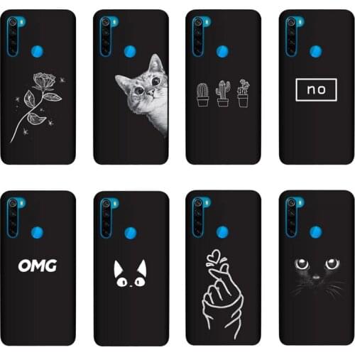 QAQsam Soft Silicone Cover For Xiaomi Redmi Note 8 Case Painting Flower Cat Moon Matte Phone Cases Funda