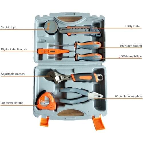 8pcs/kit home use hand tools set,pvc tape,knife,screwdriver,induction pen, hand wrench, pliers, measurement tape