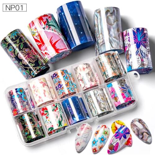 10pcs Colorful Flowers Stickers On Nails Foil Transfer Starry Sky Summer Sliders For Manicure Nail Art Decals Decoration