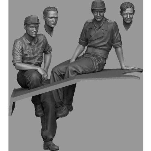 2pcs Unpainted Tank Soldiers Resting GK Resin Figure 1/35 Scale Model Kit Resin Colorless Self-Assembled Toy No.90