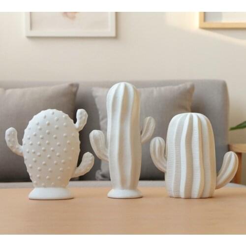 New Nordic Arrivals White Decorative Ceramics Cactus Figurine Plant Modern Ornaments Of Simple Design Decorations For The