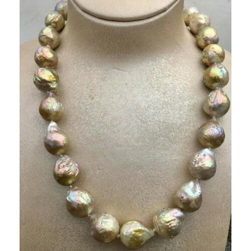 AAA 15-16mm REAL SOUTH SEA PURPLE MULTICOLOR BAROQUE PEARL NECKLACE 18