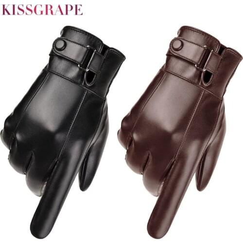 Mens Winter Warm Fashion Waterproof Gloves Men Faux Leather Driving Gloves Thin Leather Gloves for Touch Screen Brown Guantes
