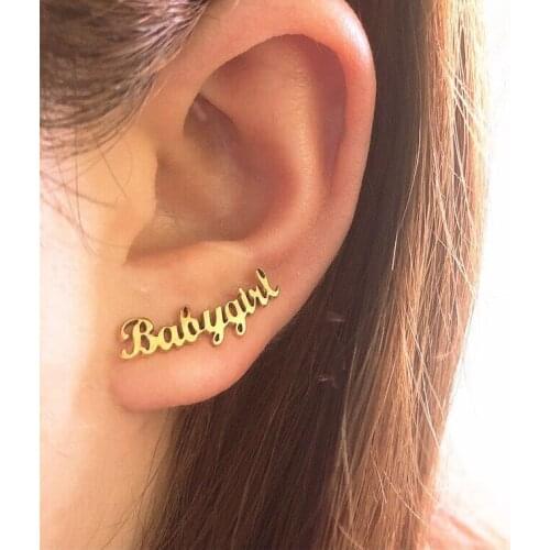 Popular in Europe and America, English Babygirl Babygirl stainless steel ear studs give gifts to friends