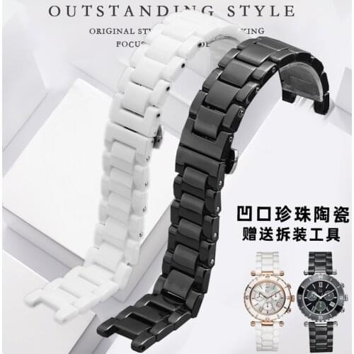 Watch Strap for Gucci Notch Ceramic Watch Band Black and White Mens and Womens Pearl Watch Bracelet 16 18 20mm with Tools