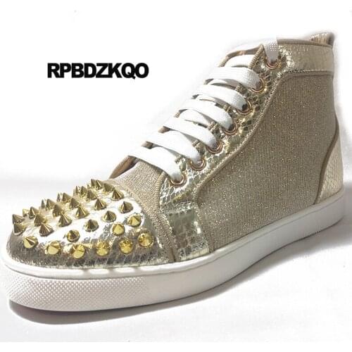 Deluxe Luxury Men Casual Footwear Stud Metal Trainers Black Silver Skate 46 High Top Rivet Sneakers Fashion Shoes Rhinestone