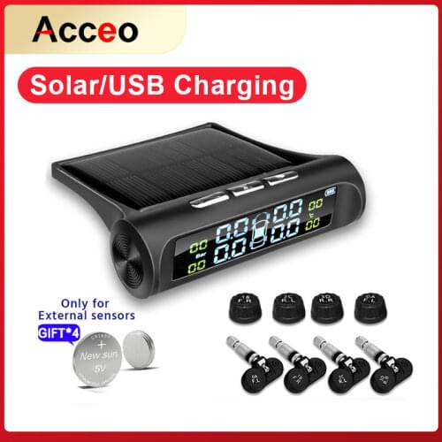E-ACE K01/K02 Car Safety Tire Pressure Alarm System Solar Power Digital Display Smart Car TPMS Tire Pressure Monitoring System