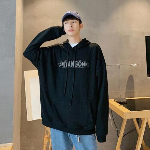 Loose Black Hooded Hoodies Men Harajuku Korean Fashion Hoodies 2021 Autumn Pullover Man Japanese Streetwear Sweatshirts