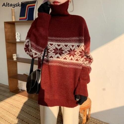 Sweaters Women Loose Student Casual Long Sleeve Turtleneck Korean Style Winter Knitted Wear Warm Comfortable All-match Daily New