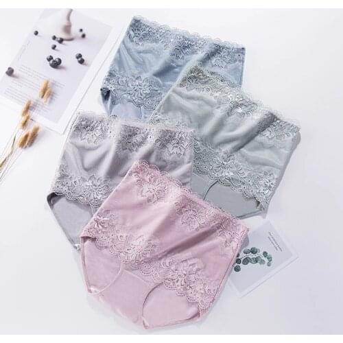 ZJX 4Pcs/lot High Waist Womens Panties Seamless Slimming Cotton Briefs Body Shaperwear Underwear Female Sexy Lace Underpants