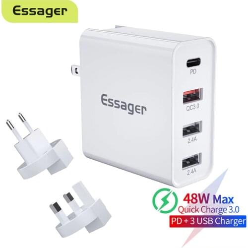 Essager Quick Charge 3.0 Mutil USB Charger USB Type C PD QC QC3.0 48W Fast Charging Travel Wall Phone Charger For iPhone Xiaomi
