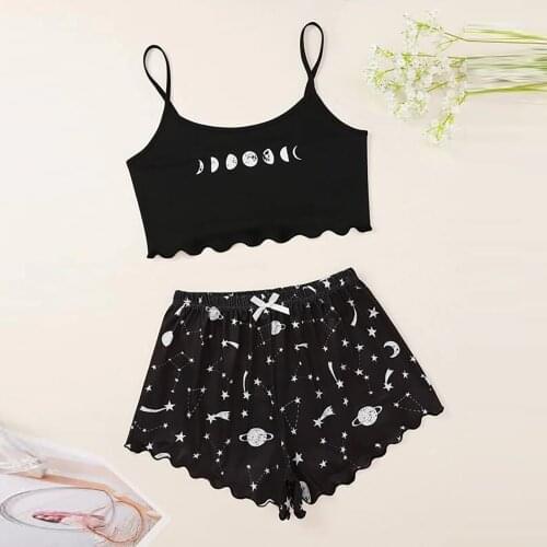 Women Fashion Print Sleepwear Sets Wear Lounge Wear Casual Sexy Home Sleep Set Camisole Tops+pants Ropa Mujer #P3