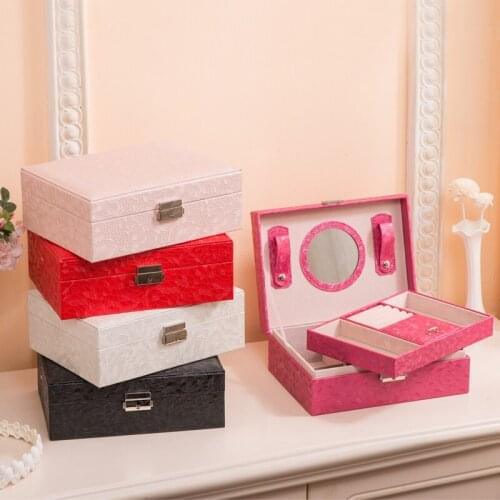 Womens PU Leather Jewelry Box European Style Wooden Jewelry Lock Pearl Treasure Box Traveling Portable Jewelry Storage Box