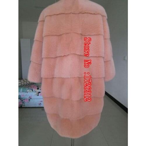 Womens natural mink fur coat o-neck three quarter sleeves long section outerwear female winter overcoat