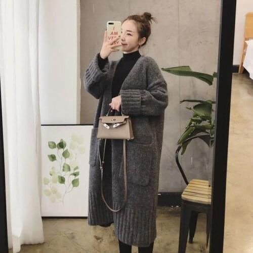 Woman Sweaters 2020 Spring Autumn Womens Loose Mid-Length Knitted Cardigan Sweater Femme Chandails Pull Hiver