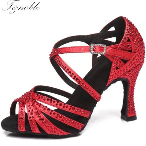 Color Rhinestones Latin Salsa Bachata Red Yellow Women Dance Shoes 2021 High Quality Competition Latin Kizomba Dance Shoes L423