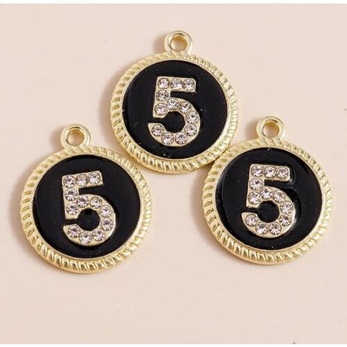10pcs 13*16mm Enamel Crystal Number Charms for Jewelry Making Gold Color Zinc Alloy Number 5 Charms Necklace Earrings Pendants
