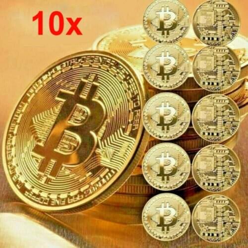 10PCS 40*1.5mm Creative Souvenir Gold Plated Bitcoin Collectible Gift Art Collection Physical Commemorative Replica Coin