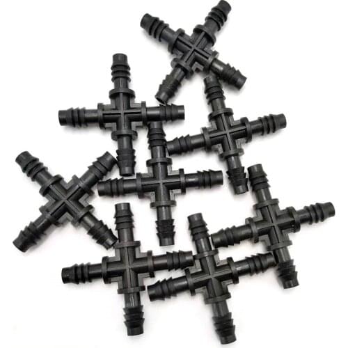 10 Pcs Micro Drip Irrigation Hose Barb all 8/11 mm Pipe Four Ways connector Used To irrigation Pipe Barb Hose Fitting IT068