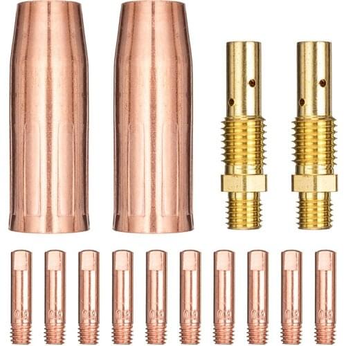 14Pcs/Set Mig Welding Gas Nozzle Contact Tips Tool Kit MIG Torch Gas Nozzle Tip Holder of MIG MAG Welding Torch Tools