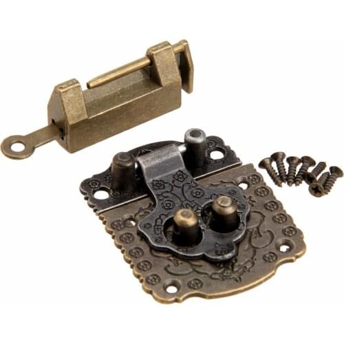 2pcs/kit Cabinet Hinges + Lock Latch Hasp Antique Bronze Vintage Wooden Box Case Cupboard Toggle Furniture Hardware Fittings