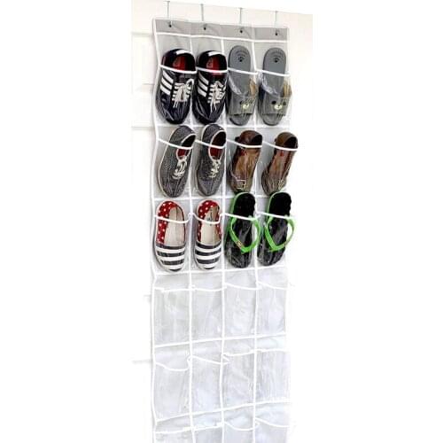 24 Pockets Crystal Clear Over The Door Hanging Shoe Organizer Gray (64'' x 19'')