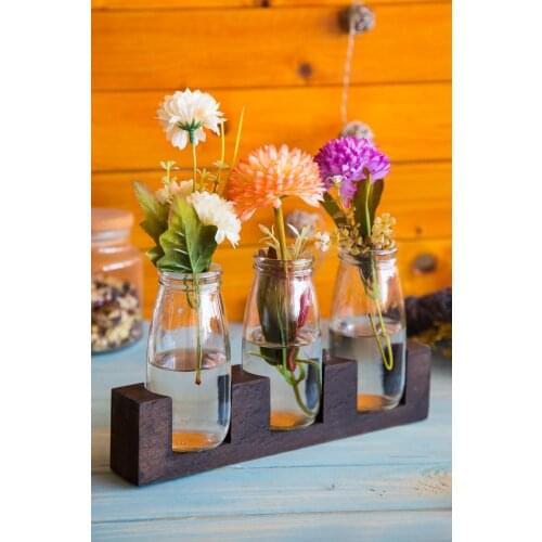 3 flower bed vazo kitchen decoration sweet glass jar, wood standtan