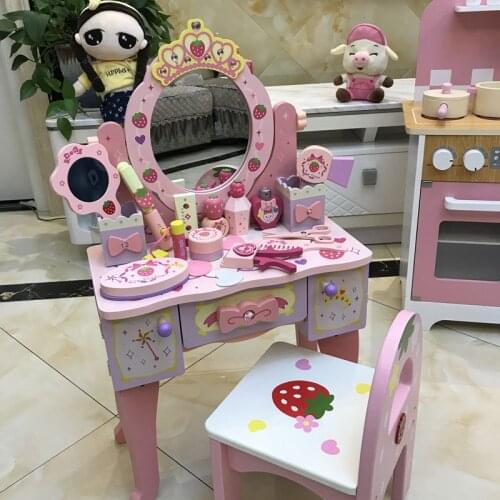 73cm 61cm EMS Fast shipping Simulation Wooden Pretend Play set toys with Chair Girl Dressing Table Play holiday Birthday gift