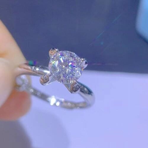 925 Sterling Silver 1.0Ct 6.5mm D Color Moissanite Rings with Side Stones for Women Engagement Fine Jewelry