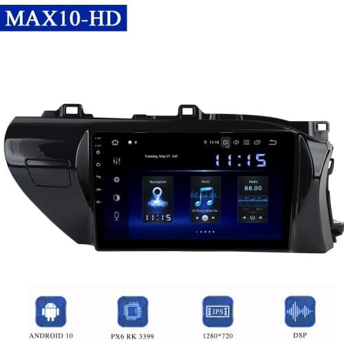 10.2" Android 10.0 Car Radio for Toyota Hilux 2016 2017 2018 GPS Navi 1280*720 IPS Screen CarPlay DSP 4GB+64GB TDA7850 MAX10