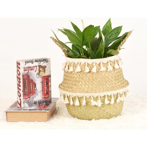 Handmade Bamboo Storage Basket Folding Clthoes Laundry Basket Straw Wicker Rattan Seagrass Belly Garden Flower Pot Plant Basket