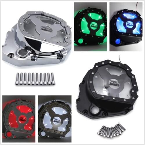 Free Shipping Led See Through Engine Cluctch Cover For Suzuki GSXR 600 1000 GSX-R 750 2001-2005 Aftermarket Motorcycle Parts