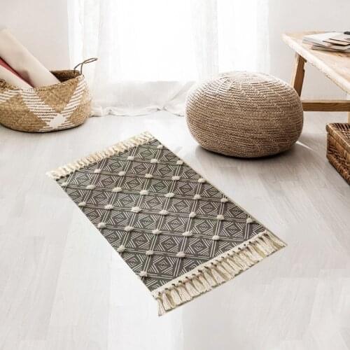 Tufted Ethnic Wind Pad Wave Point Cotton Hemp Doormat Bedroom Bedside Footrest Living Room Coffee Table Floor Mat