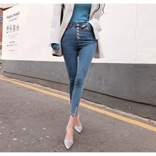 New Women Autumn Spring High Waist Jeans Skinny Button Denim Zipper Clothing Female Fashion Vintage Jeans Pencil Pants 25-30