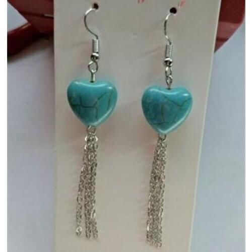 Ey1190 New listing stylish vintage blue stone Heart-shaped metal alloy chain Article elegant lady tassel earrings Jewelry