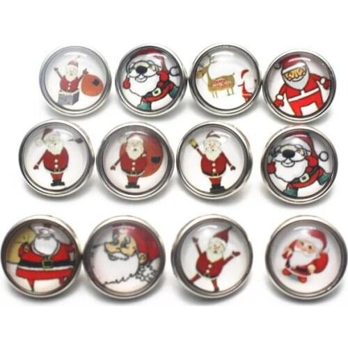 Hot Sale 10pcs/lot Christmas Snap Buttons Small 12mm Santa Claus Pattern Glass Snap Charms Fit Snap Bracelet Necklace Jewelry